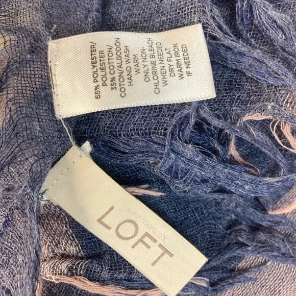 LOFT Pink & Blue Striped Fringed Scarf - Picture 2 of 2